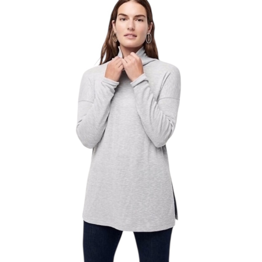 J.CREW VINTAGE FLEECE SPACE GRAY LONG SLEEVE TURTLENECK TUNIC TOP M